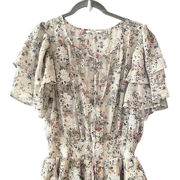 Tularosa Blanche Dress Cream Jasmin Ruffle Smocked Embroidered Eyelet Cottage M - Picture 6 of 11